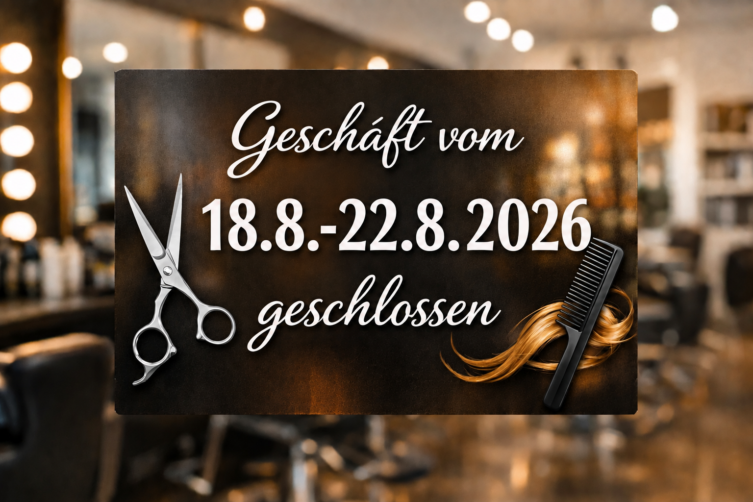 Friseursalon geschlossen vom 18.-22.8.2026